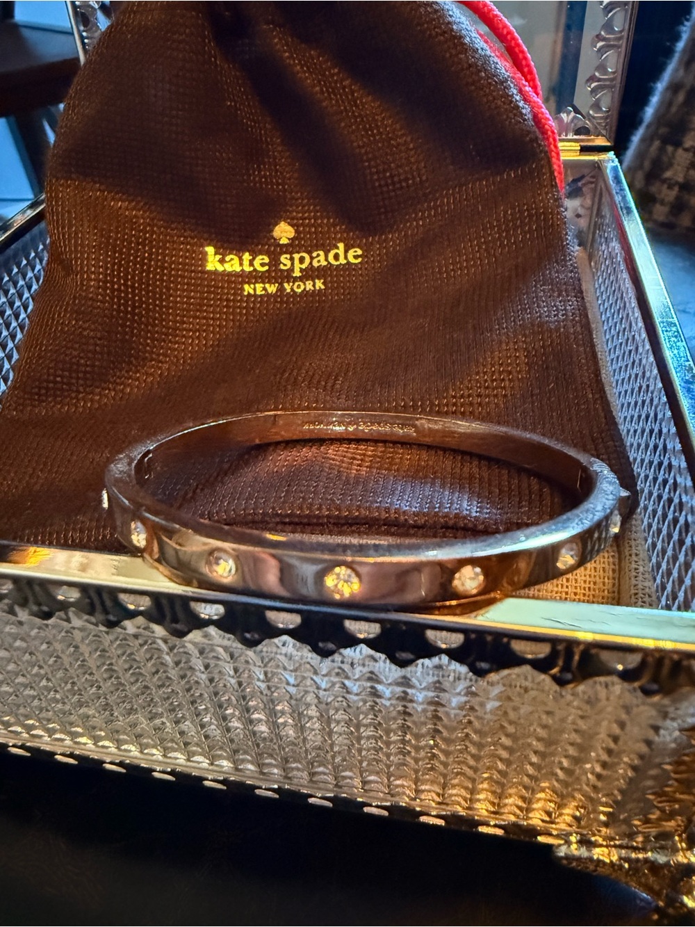 kate spade gold crystal-stud bangle bracelet with clasp